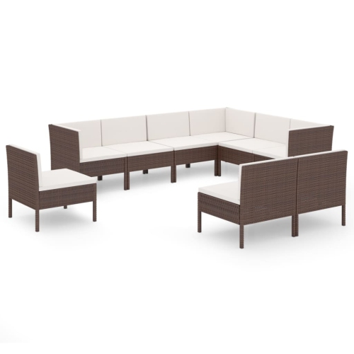 vidaXL 9 Piece Patio Lounge Set with Cushions Poly Rattan Brown