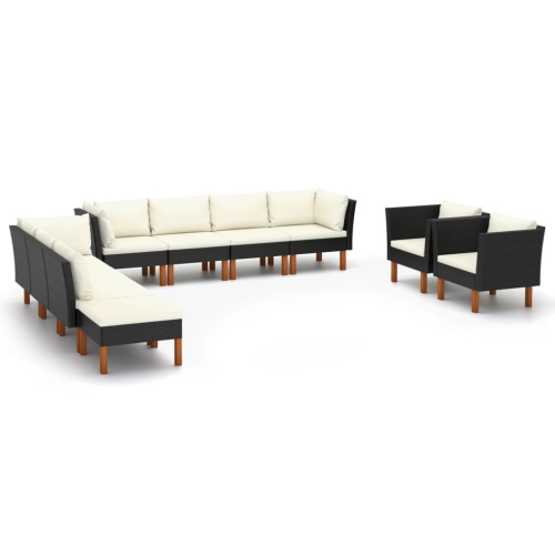 vidaXL 10 Piece Patio Lounge Set Poly Rattan and Eucalyptus Wood Black