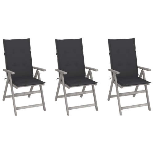 Chaises inclinables de patio VidaXL 3 pièces avec coussins en bois d’acacia massif