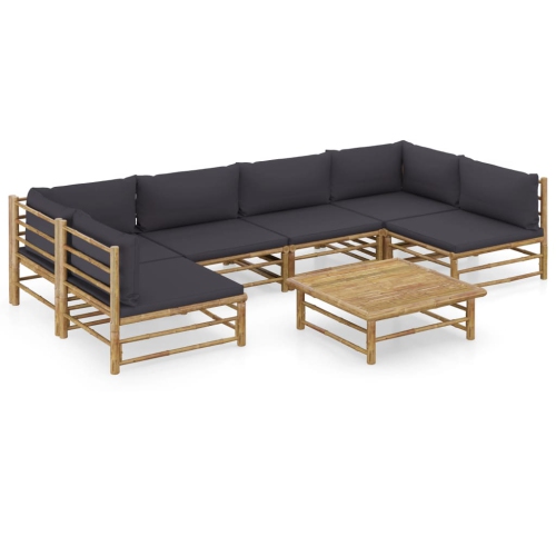 VIDAXL  7 Piece Patio Lounge Set With Dark Cushions Bamboo In Gray