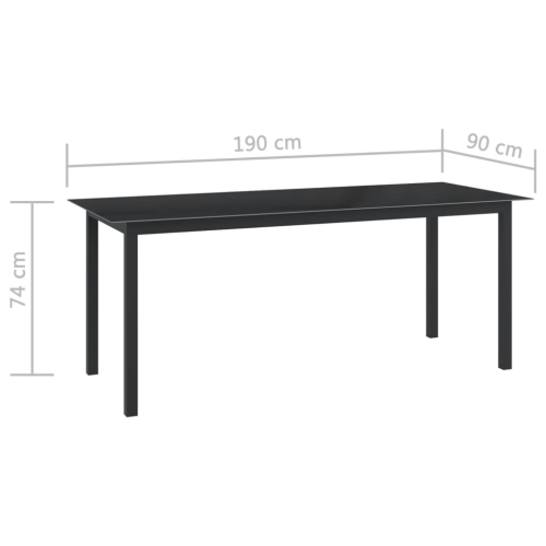 vidaXL Patio Table Black 74.8"x35.4"x29.1" Aluminum and Glass
