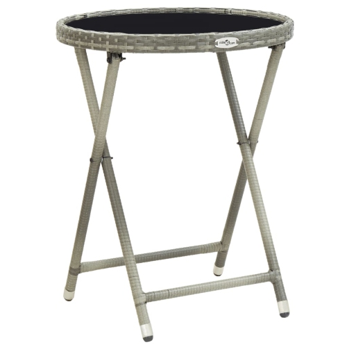 vidaXL Tea Table Gray 23.6" Poly Rattan and Tempered Glass