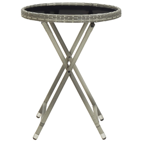 vidaXL Tea Table Gray 23.6" Poly Rattan and Tempered Glass