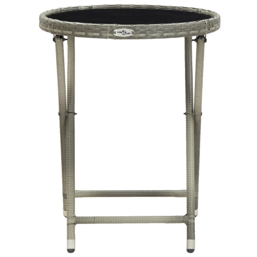 vidaXL Tea Table Gray 23.6" Poly Rattan and Tempered Glass