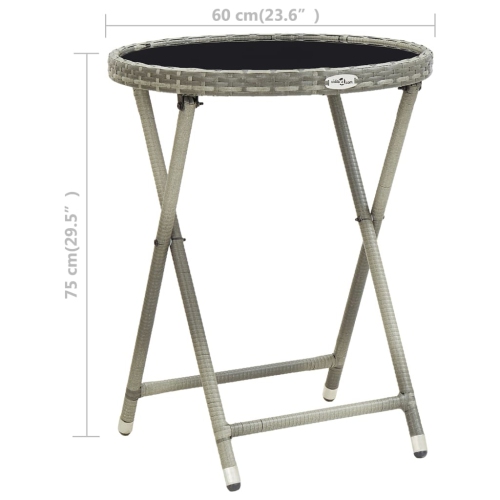 vidaXL Tea Table Gray 23.6" Poly Rattan and Tempered Glass