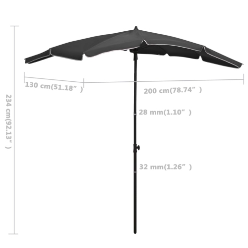 vidaXL Garden Parasol with Pole 78.7"x51.2" Anthracite