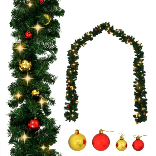 vidaXL Christmas Garland Decorated with Baubles and LED Lights 393.7"