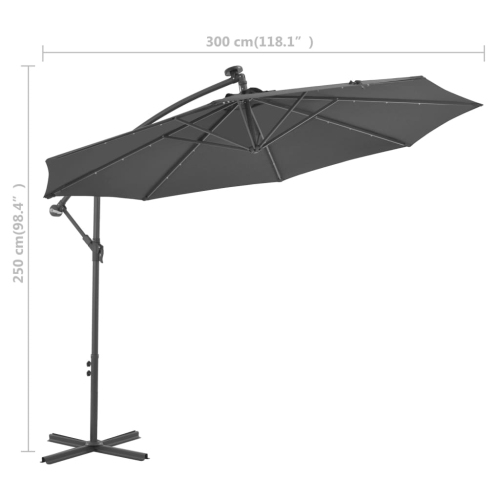 vidaXL Cantilever Umbrella with LED Lights and Steel Pole 118.1" Anthracite