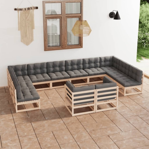 VIDAXL  12 Piece Patio Lounge Set With Cushions Solid Pinewood