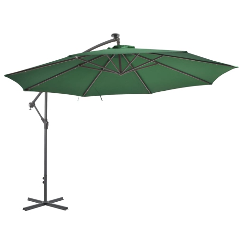 vidaXL Cantilever Umbrella with LED Lights and Metal Pole 137.8" Green