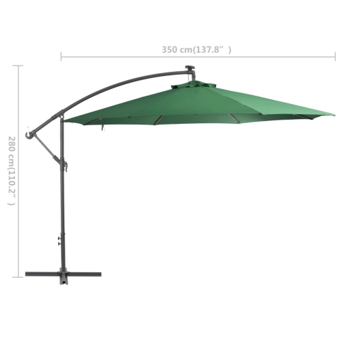 vidaXL Cantilever Umbrella with LED Lights and Metal Pole 137.8" Green