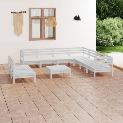 VIDAXL  10 Piece Patio Lounge Set Solid Pinewood In White