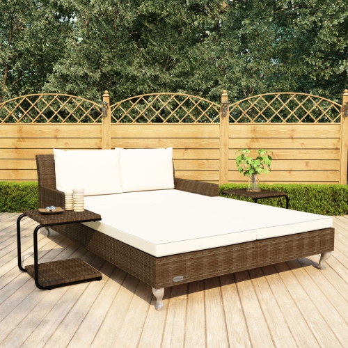 Lit de jardin pour 2 personnes VidaXL avec coussins en rotin brun