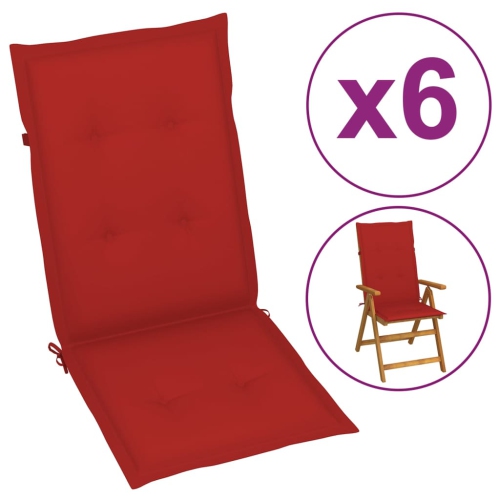 VIDAXL  Garden Chair Cushions 6 PCs Red 47.2"x19.7"x1.2"