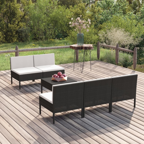VIDAXL  6 Piece Patio Lounge Set With Cushions Poly Rattan In Black
