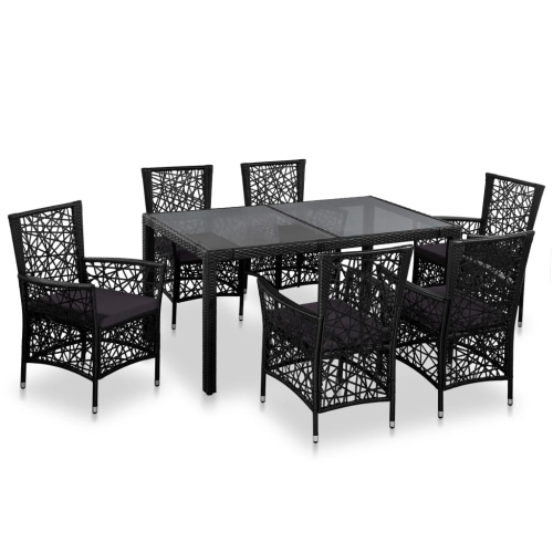 VIDAXL  7 Piece Patio Dining Set Poly Rattan In Black