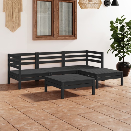 VIDAXL  5 Piece Patio Lounge Set Solid Pinewood In Black