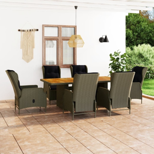 VIDAXL  7 Piece Patio Dining Set With Cushions Poly Rattan In Brown