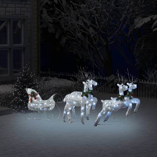 VIDAXL  Reindeer & Sleigh Christmas Decoration 100 Leds Outdoor In Silver