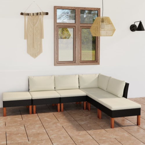 Ensemble de patio de 6 pièces VIDAXL avec coussins en poly rotin noir