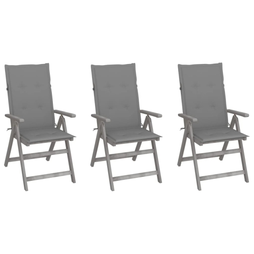 Chaises inclinables de patio VidaXL 3 pièces avec coussins en bois d’acacia massif