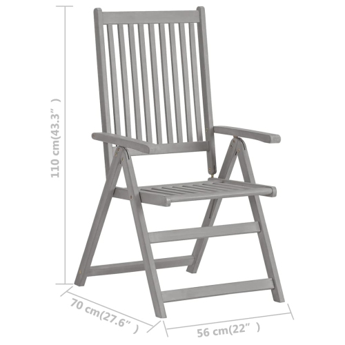 Chaises inclinables de patio VidaXL 3 pièces avec coussins en bois d’acacia massif