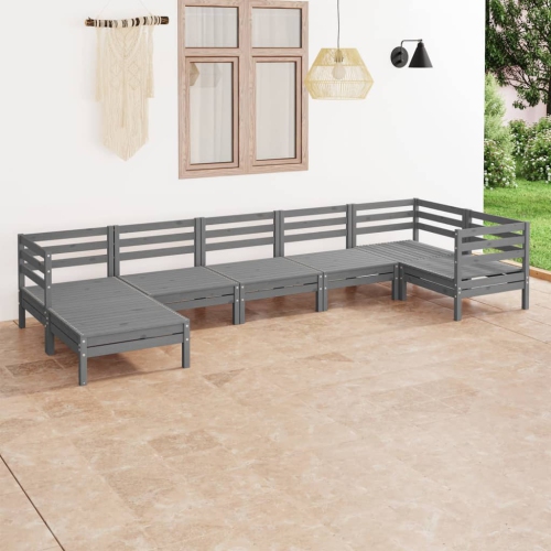 VIDAXL  7 Piece Patio Lounge Set Solid Pinewood In Gray