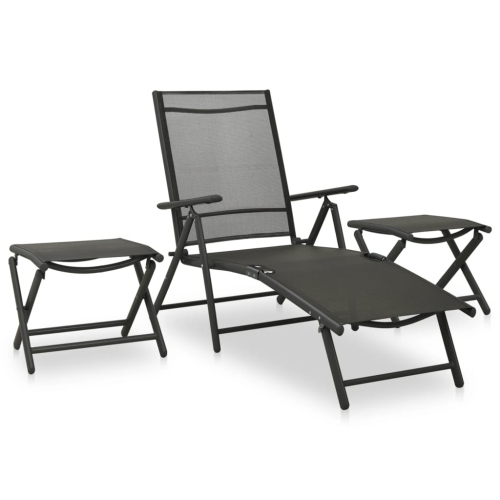 Mobilier de jardin de 3 pièces vidaXL en textilène et aluminium noir