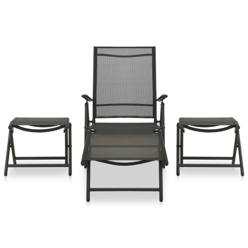Mobilier de jardin de 3 pièces vidaXL en textilène et aluminium noir