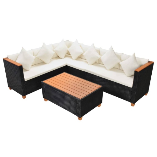 vidaXL 4 Piece Patio Lounge Set with Cushions Poly Rattan Black