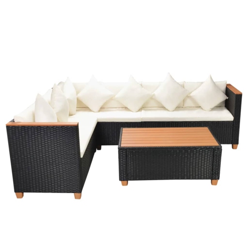vidaXL 4 Piece Patio Lounge Set with Cushions Poly Rattan Black