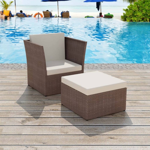 VIDAXL  Patio Chair With Stool Poly Rattan In Brown