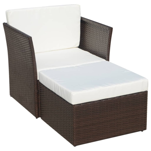 Chaise de patio VidaXL avec tabouret en poly rotin brun