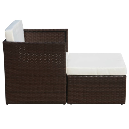 Chaise de patio VidaXL avec tabouret en poly rotin brun