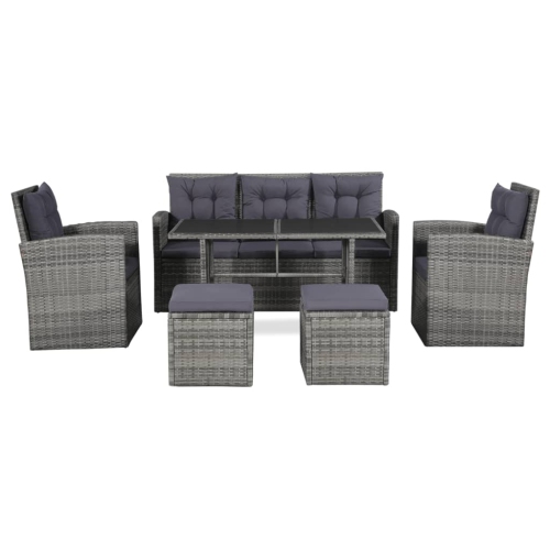 vidaXL 6 Piece Patio Lounge Set with Cushions Poly Rattan Gray