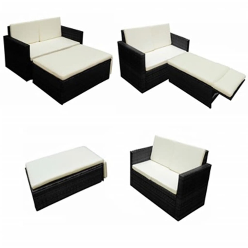 vidaXL 2 Piece Patio Lounge Set with Cushions Poly Rattan Black