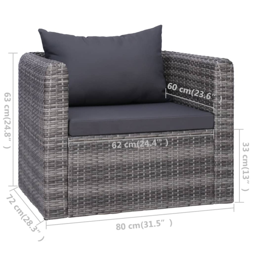 vidaXL 6 Piece Patio Sofa Set with Cushions & Pillows Poly Rattan Gray