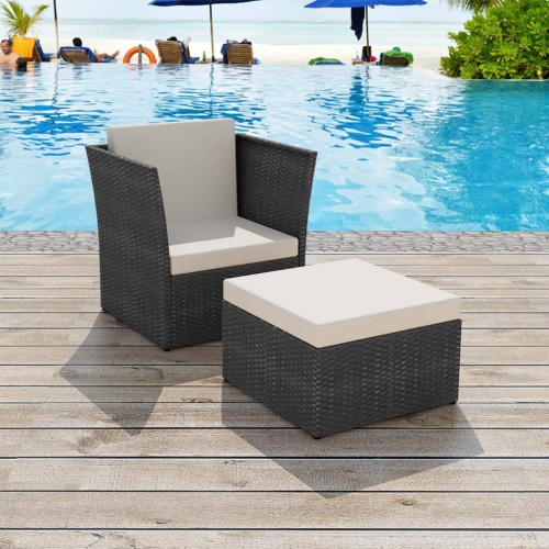 VIDAXL  Patio Chair With Stool Poly Rattan In Black