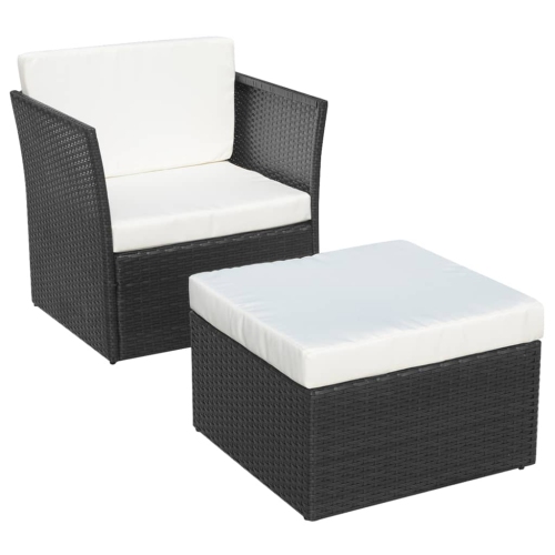 vidaXL Patio Chair with Stool Poly Rattan Black