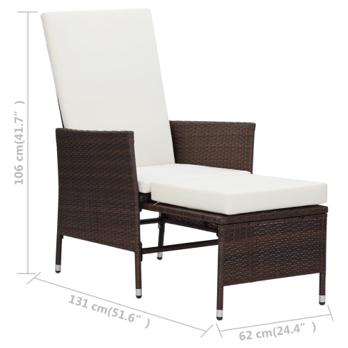 vidaXL Reclining Patio Chair with Cushions Poly Rattan Brown