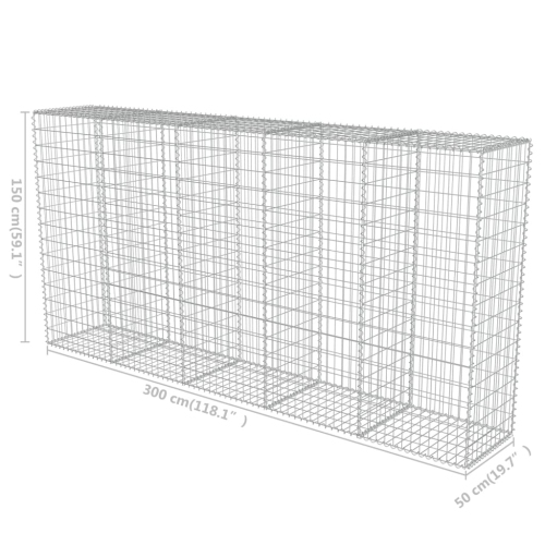 vidaXL Gabion Wall with Covers Galvanized Steel 118"x19.7"x59"
