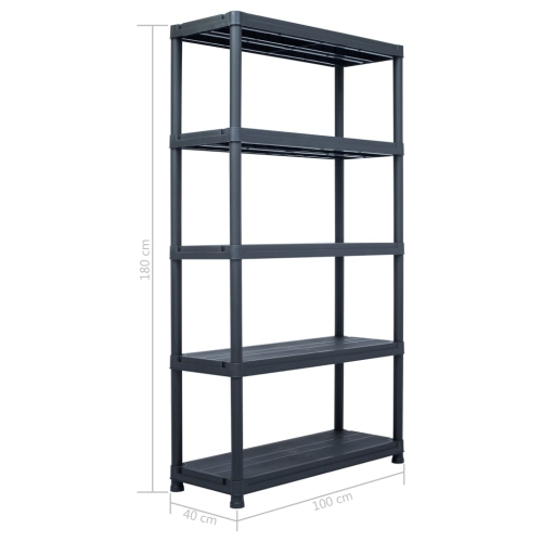 vidaXL Storage Shelf Rack Black 485 lb 35.4"x15.7"x54.3" Plastic