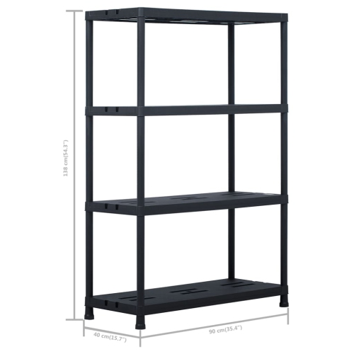 vidaXL Storage Shelf Racks 2 pcs Black 485 lb 35.4"x15.7"x54.3" Plastic