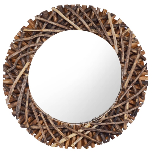 VIDAXL  Wall Mirror 23.6" Teak Round