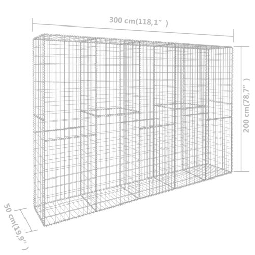vidaXL Gabion Wall with Cover Galvanised Steel 118.1"x19.7"x78.7"