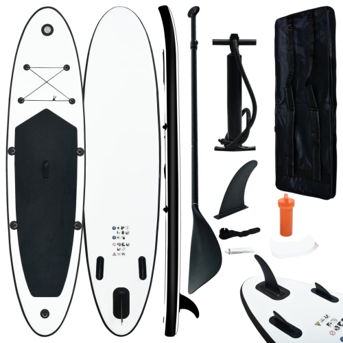 VIDAXL  Inflatable Stand Up Paddle Board Set Black And White