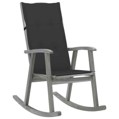 Chaise berçante VidaXL en bois d’acacia massif avec coussins gris