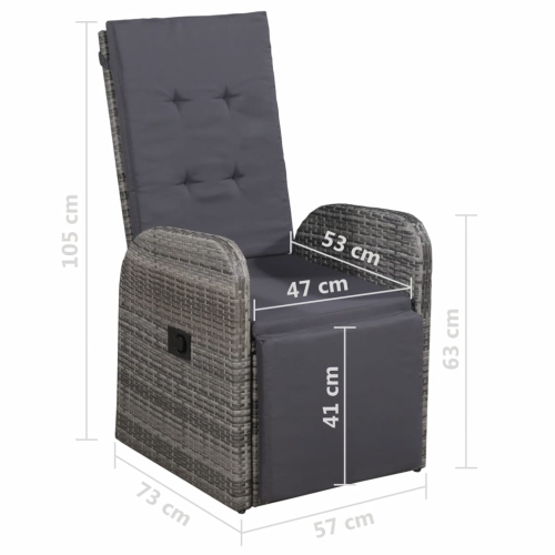 vidaXL Reclining Patio Chair with Cushion Poly Rattan Gray