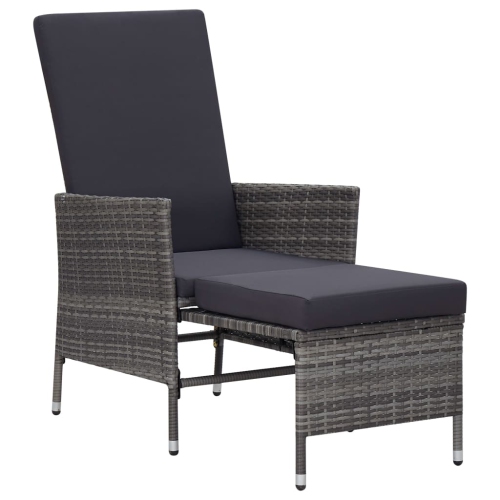vidaXL Reclining Patio Chair with Cushions Poly Rattan Gray