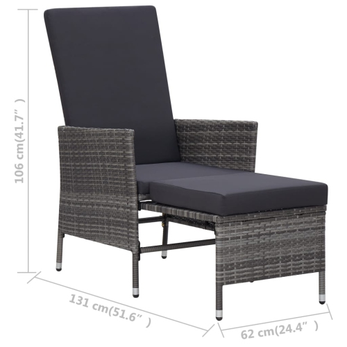 vidaXL Reclining Patio Chair with Cushions Poly Rattan Gray